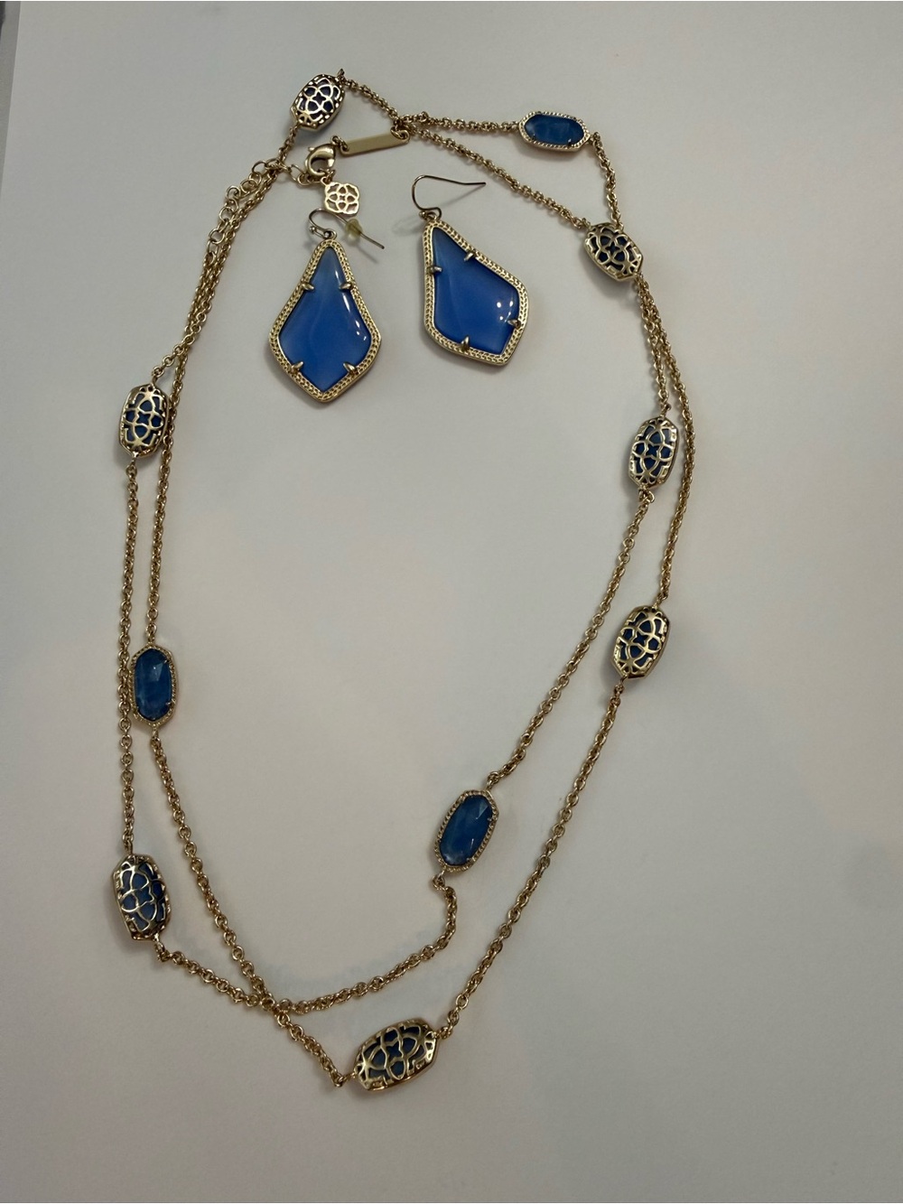 Kendra Scott Blue Stone Long Necklace & Statement Earrings Set